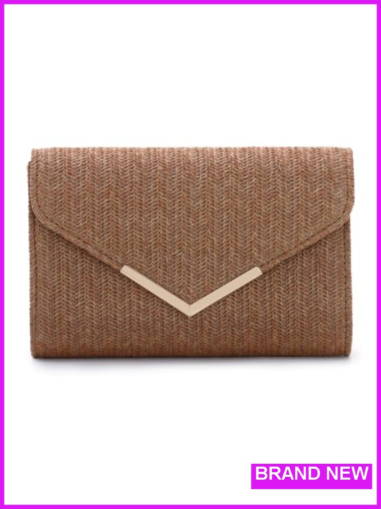 Straw Clutch Purse Woven Envelope Evening Handbag With Chain